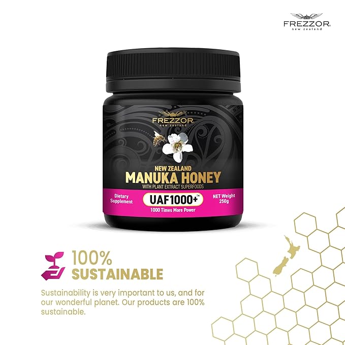 FREZZOR Premium Raw Manuka Honey New Zealand with UAF1000 Perfect Daily Wellness Ritual Superfood 6 Jars (8.8oz/250g per jar)