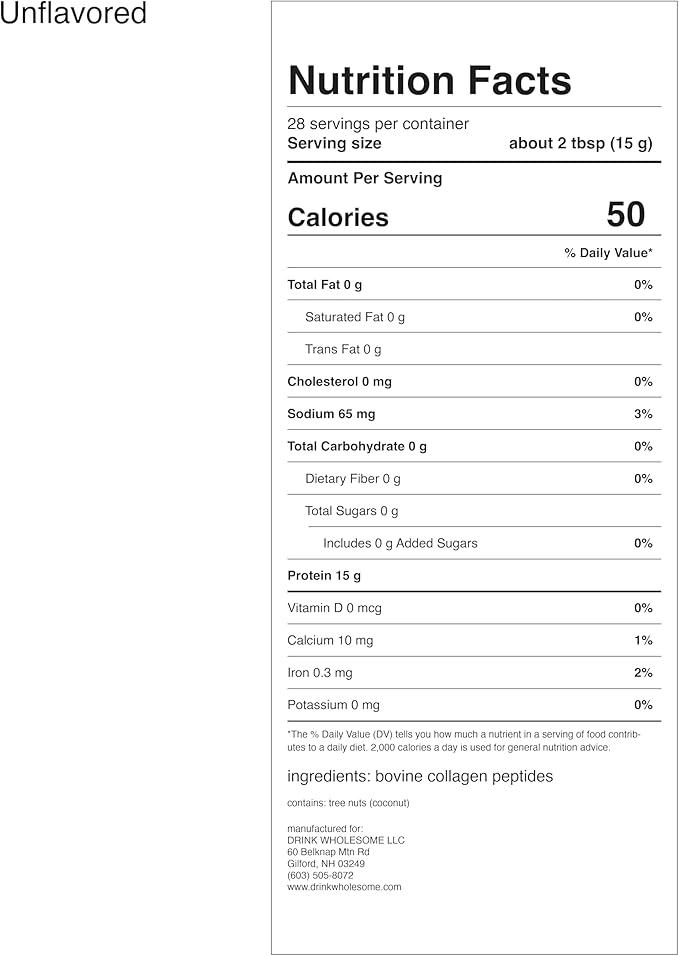 drink wholesome Unflavored Collagen Protein Powder for Sensitive Stomachs | Minimally-Processed Whole-Food Protein | Additive-Free Dairy-Free Gluten-Free | Low FODMAP