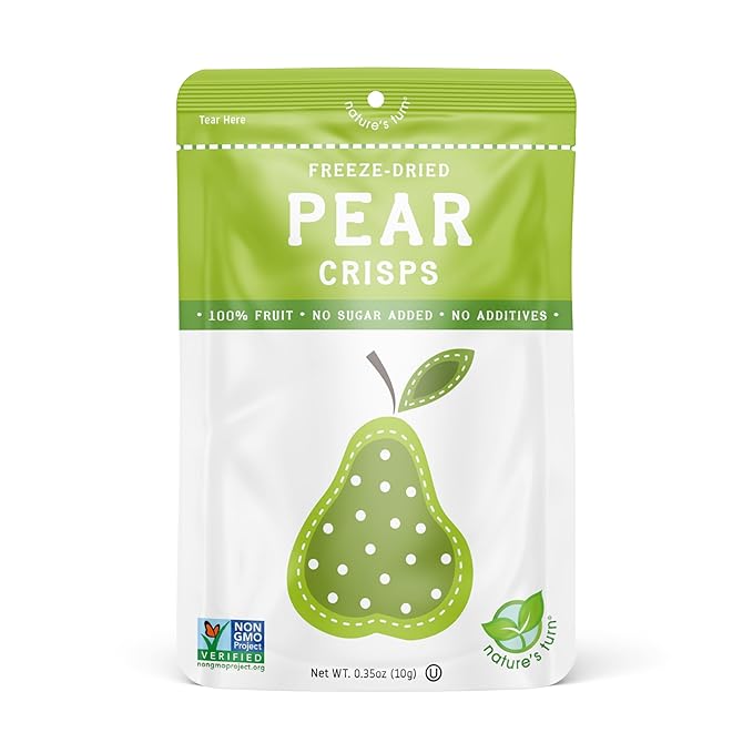 Nature’s Turn Freeze-Dried Pear Crisps – Healthy Gluten-Free Crispy &amp Delicious Plant-Based Snack Ideal for Cereal Smoothies School Lunches &amp On-the-Go Bags of 24 (0.35 oz Each)