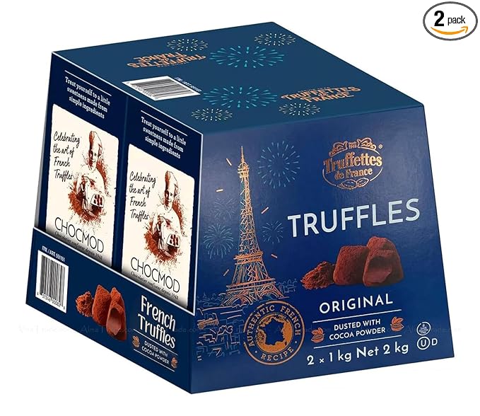 Chocmod Truffettes de France Natural Truffles Plain 1000-Gram Boxes (Pack of 2)