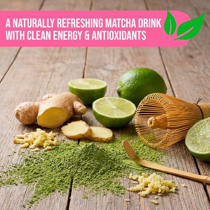 Té Deluxe Ceremonial Grade Matcha Tea with Zesty Lemon &amp Ginger | Premium Japanese Instant Powder Blend Sweetened with Stevia | Sugar Free Vegan Gluten Free Keto | 50 Servings