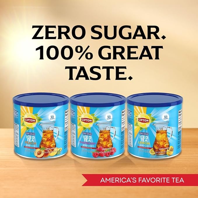 Lipton Zero Sugar Iced Tea Mix Peach Flavor Black Iced Tea Makes 10 Quarts (Pack of 6)