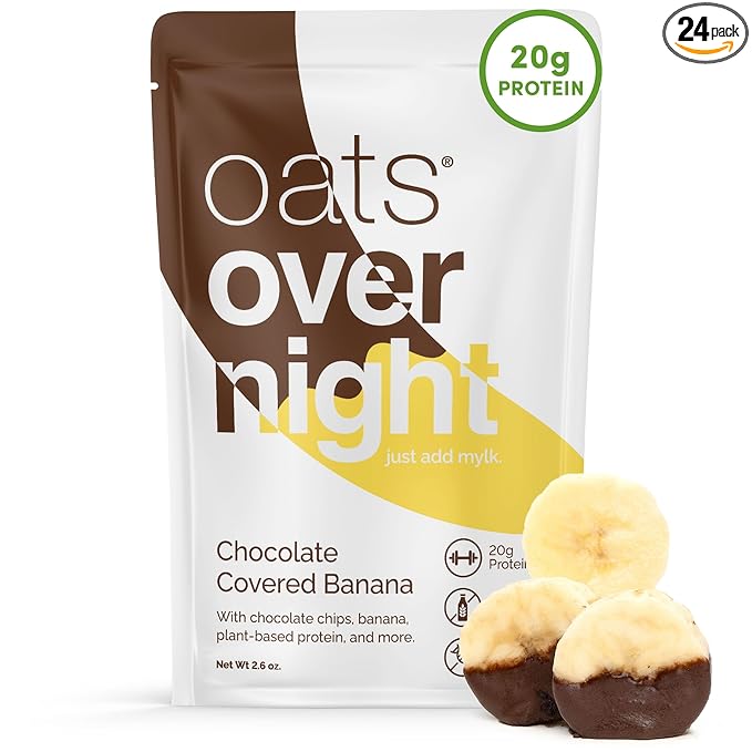 Oats Overnight Chocolate Covered Banana - Overnight Oats with 20g Whey Protein High Fiber Breakfast Protein Shake - Gluten Free Oatmeal Non GMO High Protein Oatmeal (2.9 oz per Meal) (24 Pack)