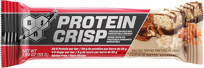 BSN Protein Crisp Bar Salted Toffee Pretzel 20 Gram Protein Snack Bars with Whey and Fiber Gluten-Free Crunchy Energy Bars for Workout Fitness On-the-Go 12 Count