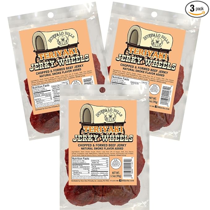 Buffalo Bills Teriyaki Beef Jerky Wheels (Circles) - Three 3.5oz Packs
