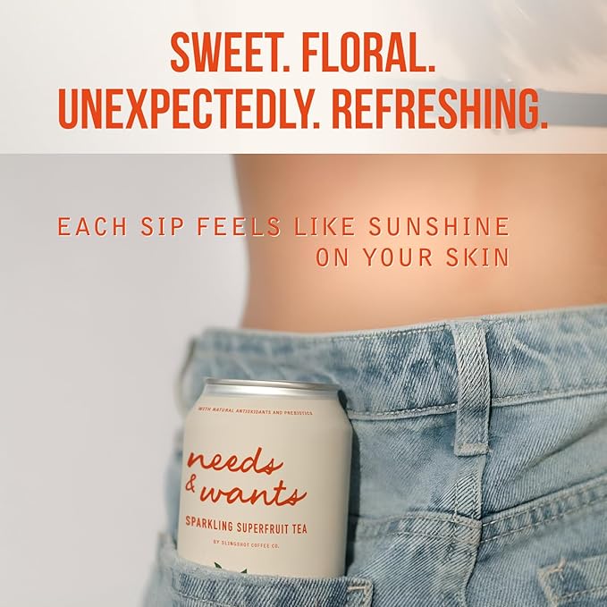 Needs &amp Wants Sparkling Tea - Peach Mint 10.5oz Cans (12 Pack) | Organic Superfruit Tea with Cascara Sweet Peach &amp Cooling Mint Lightly Sweet with Refreshing Summer Flavor and Natural Caffe