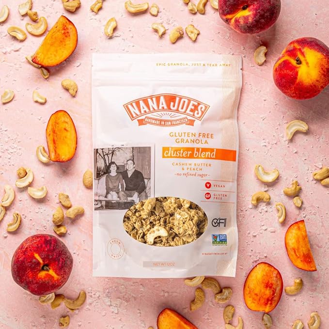 Nana Joes Granola Cluster Blend | Cashew Butter &amp Peach | Handmade Gluten-Free Vegan Healthy Plant-Based Organic No Refined Sugar Low-Carb | Superfood for Breakfast Lunch Dinner (6 Pack)