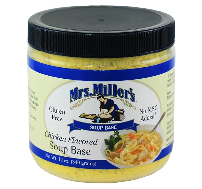 AmishTastes Mrs. Miller's Soup Base 64 Oz. Variety Box- Beef Low Sodium Chicken Chicken Vegetable French Onion and Ham Flavors