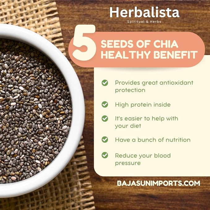 Herbalista - Premium Mexican Chia Seeds | Semilla de Chia 100% Natural Mexicana | Non-GMO Gluten-Free Vegan Superfood | High in Omega-3 &amp Fiber Keto &amp Paleo Friendly (2 LB (906g))