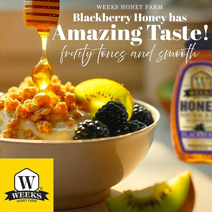 Group WHF Blackberry Honey - Weeks pure raw &amp unfiltered American blackberry honey is kosher certified and gluten-free - since 1960 (16 oz 3 Pack)