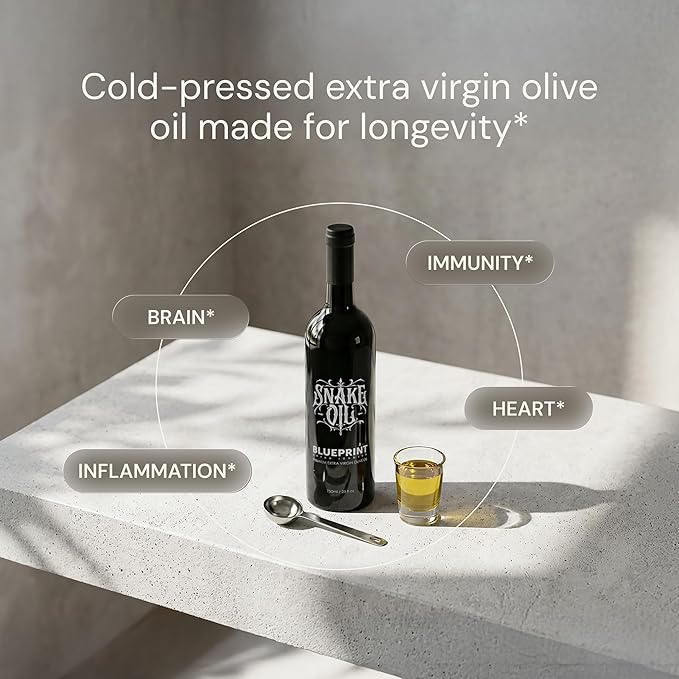 Blueprint Bryan Johnson Olive Oil – Snake Oil- High Polyphenol Extra Virgin Olive Oil (400+ mg/kg) – Cold Pressed Early Harvest First Cold Press EVOO – Keto Paleo Non-GMO – 750ml Glass Bottle