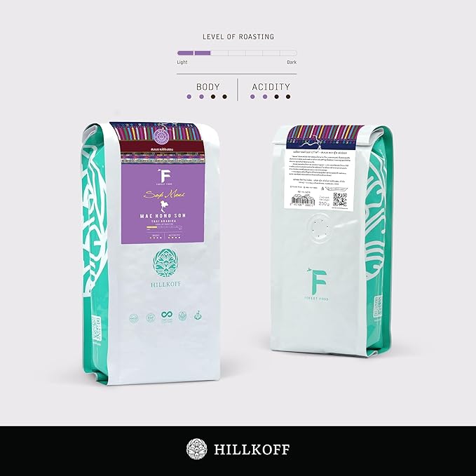 Hillkoff Coffee Beans From Northern Thai Arabica 100% Sop Moei Whole Beans Coffee Thai Product (Medium Roasted) 250 grams