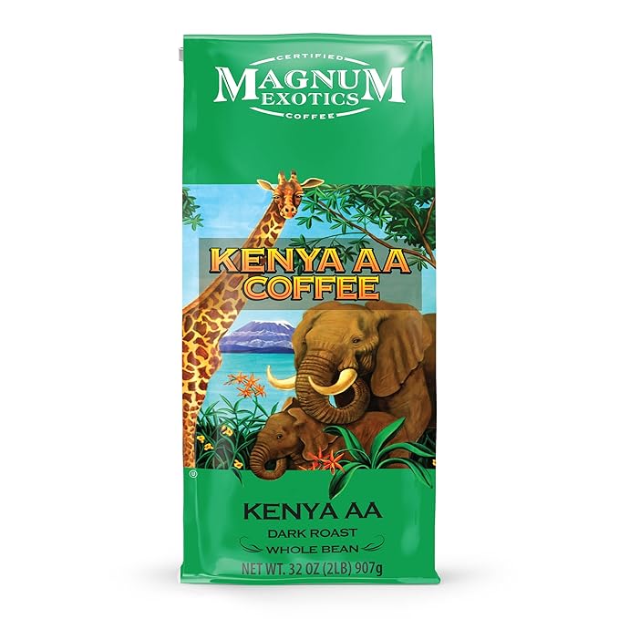 Magnum Exotics Kenya AA Whole Bean Coffee - Dark Roast Coffee Beans Caffeinated Roasted Bulk Brew Rich &amp Smooth Flavor Fresh Roast - 32 oz (2 lb) Bag