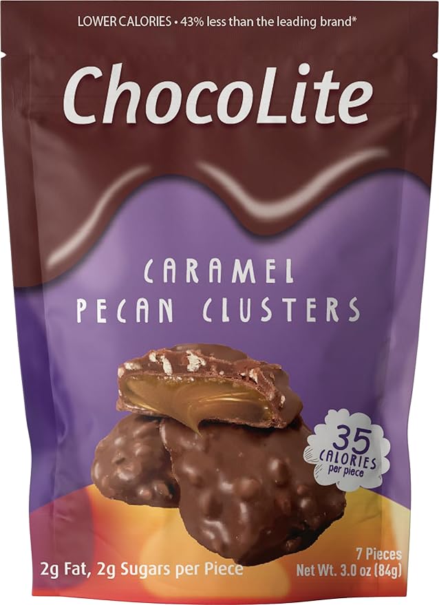ChocoLite Caramel Pecan Clusters | 35 Calories per Piece | Pack of 6 Pouches