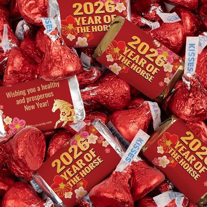 124 Pcs Chinese New Year Candy Party Favors Miniatures and Red Kisses Chocolate by Just Candy (1.52 lbs)