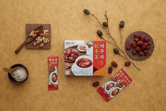 Damtuh Jujube Tea (Red Date Tea) – Traditional Korean Herbal Blend with Walnuts &amp Almonds 50 Sticks