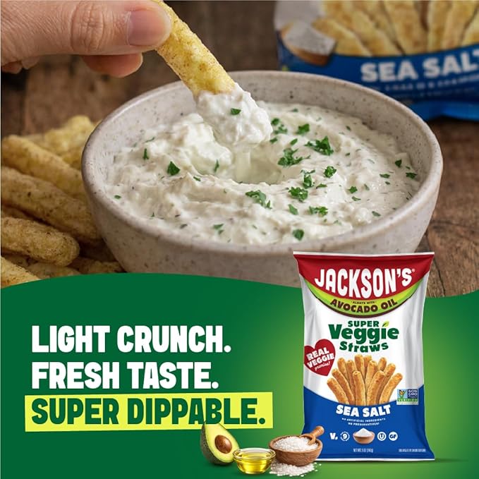 Jackson’s Super Veggie Straws™ (Sea Salt 1 oz Pack of 18) – Gluten Free Vegan Snacks for Kids &amp Adults – Made with Premium Avocado Oil – Allergen-friendly Veggie Straws Individual Bags