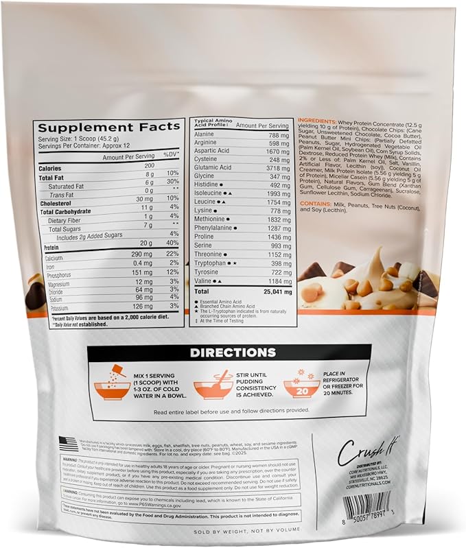 Core Nutritionals Pudd'n Gourmet Protein Pudding Mix | Whey &amp Casein Blend | MCTs &amp Digestive Enzymes | 20g Protein | Real Food Inclusions | 12 Servings (Banana Chocolate PB Chip)