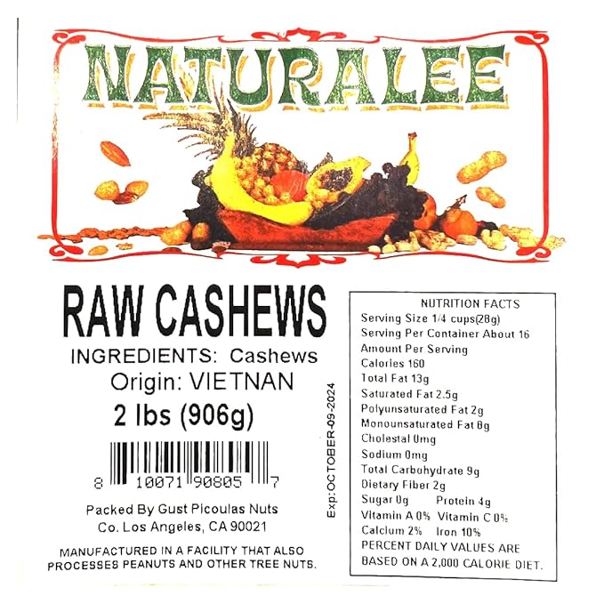 Naturalee Cashews 2 lbs - Raw Unsalted - Natural Heart Healthy Snack (Pack of 2)