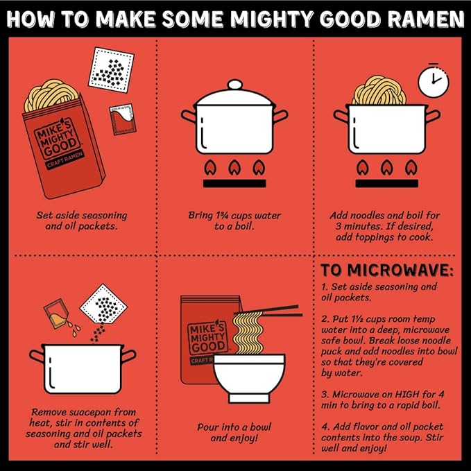 Mike's Mighty Good Craft Ramen Vegetarian Kimchi Soup - Instant Ramen Noodles - Organic Instant Noodles - Vegan Ramen Soup - 2.3 Ounces - 7 Pillow Packs