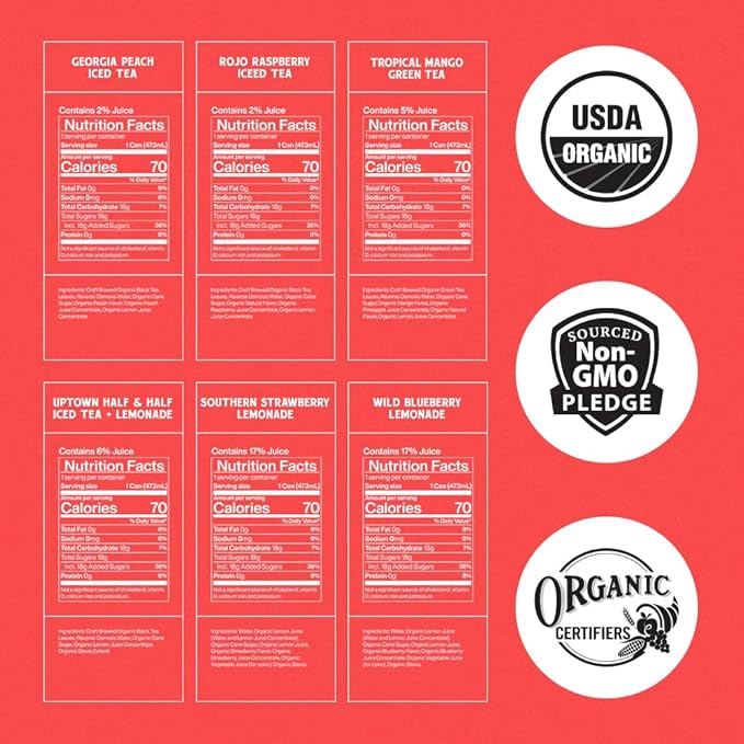 SevenTeas Roadtrip Variety Pack 16 OZ (Pack of 12 Cans) Organic Iced Tea and Lemonade