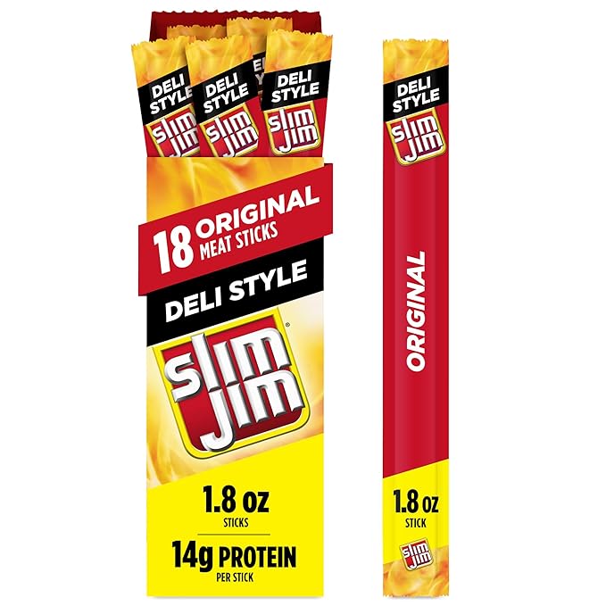 Slim Jim Smoked Meat Sticks Deli Style Original Flavor High Protein Easter Basket Stuffer for Men 1.8 oz. (18 Count)