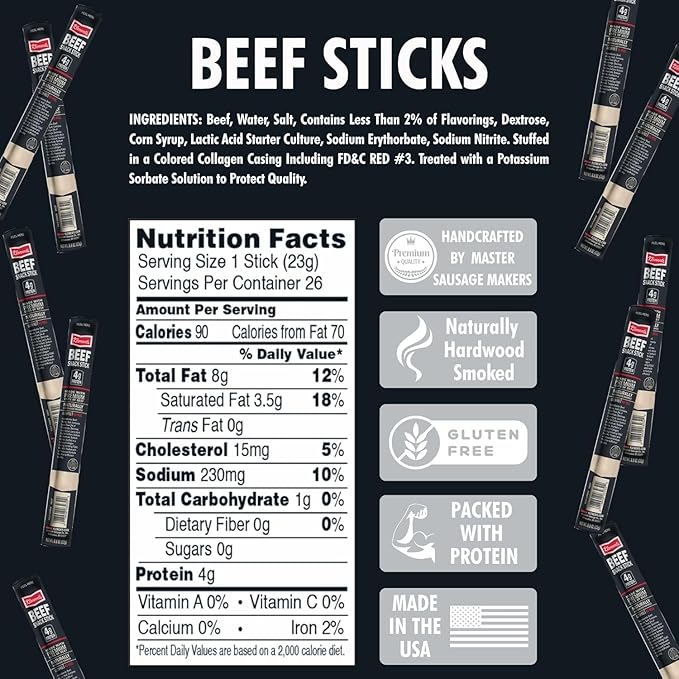 Jerky.com 100% Beef Stick - 26 Pack | All Natural Beef Meat Sticks | High Protein Keto-Friendly No Sugar No MSG Gluten-Free | Individually Wrapped Jerky Gifts for Men
