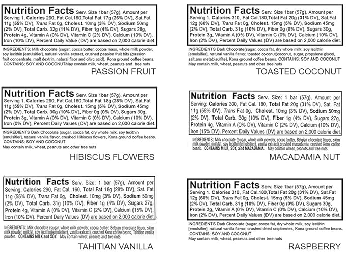 Kona Bar Chocolate Coffee Bar's luau Variety Pack All Flavors 6 Count (Pack of 6)