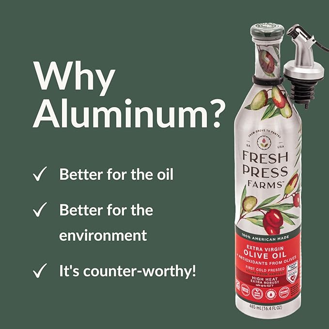 Fresh Press Farms Cold Pressed High Heat Extra Virgin Olive Oil for Pan Frying and Grilling 16.4 Fl Oz (Pack of 2) Georgia Grown 100% American Made Unrefined Certified Whole30 Non-GMO Keto Pal