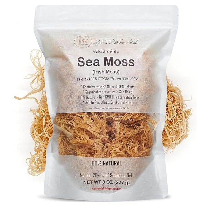 Raw Wildcrafted Gold Sea Moss from St. Lucia Sun-Dried Whole Leaf Irish Moss Natural Wild Sea Moss | Makes 120+ oz Gel | 8 oz Bag
