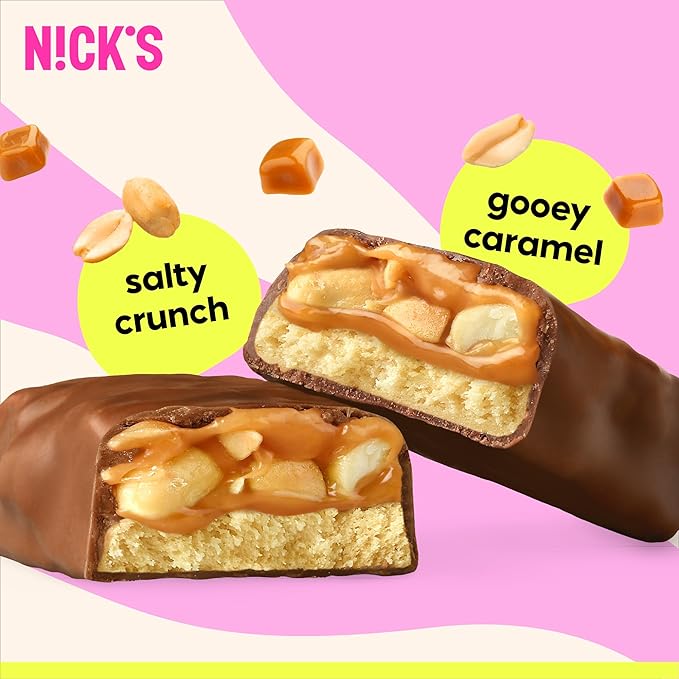 NICKS Protein Bars Salty Peanut Chocolate – 12-Count Box | 15g protein | 200 calories | Protein-Packed Snack Low Calories Low Carbs Keto Friendly No Added Sugar