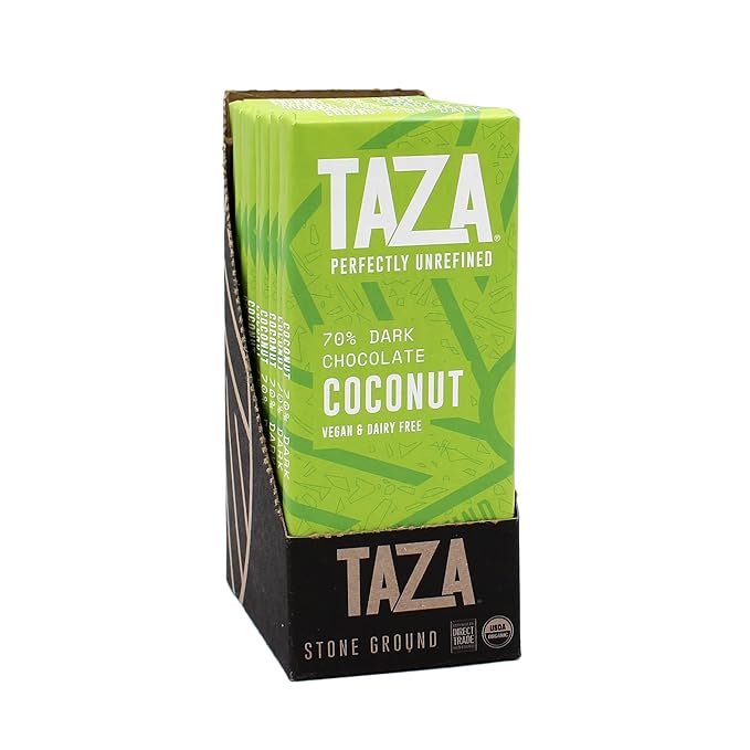 Taza Chocolate Organic Amaze Bar 70% Stone Ground Coconut 2.5 Ounce (10 Count) Vegan
