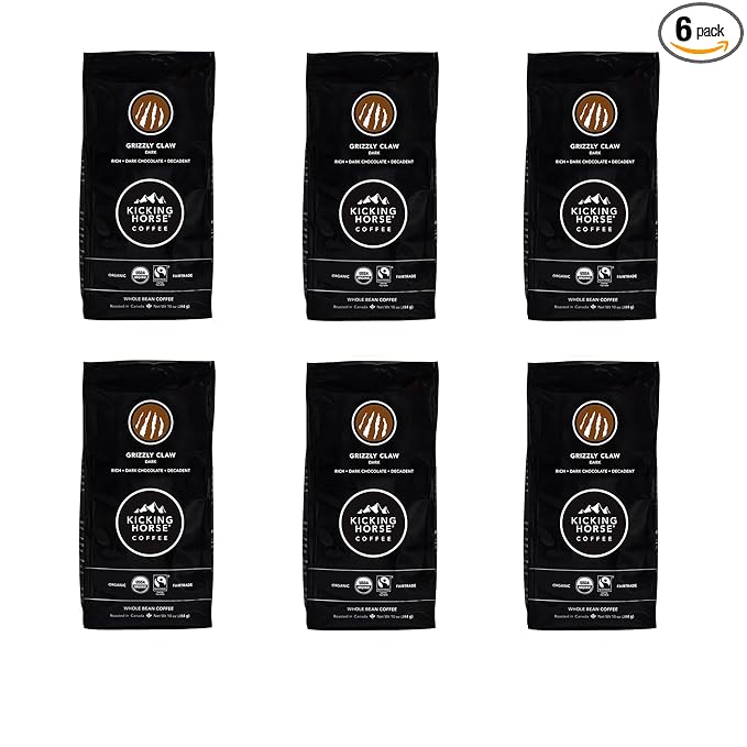 Kicking Horse Coffee Grizzly Claw Dark Roast Whole Bean 10 oz - Certified Organic Fairtrade Kosher Coffee (Pack of 6) (Packaging may vary)10 Ounce (Pack of 6)