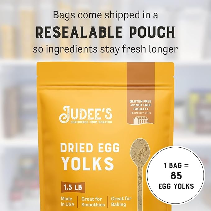 Judee's Gluten Free Dried Egg Yolk Powder - Protein-Rich Baking Mix &amp Egg Yolks for Baking - Gluten-Free Smoothie Booster &amp Protein Powder - 1.5 lb - Pack of 1