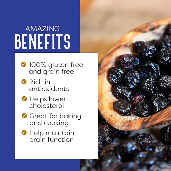 PuroRaw Dried Blueberries No Sugar Added 2 lbs. Blue Berries Fruit Dehydrated Blueberries Fresh Dried Blueberries Bulk Blueberry Raisins. All Natural Non-GMO Batch Tested 2 pounds (Pack of 2)