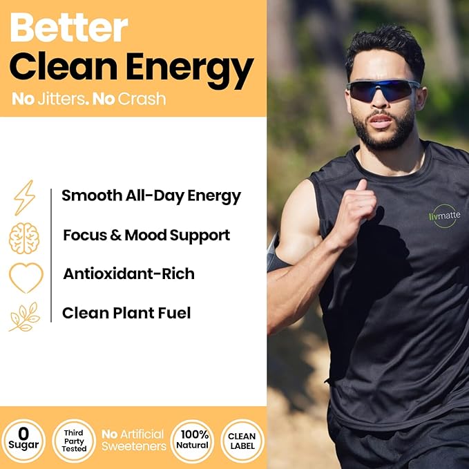 LivMatte Yerba Mate Instant Tea Powder Natural Caffeine Flavored Drink Mix Sugar Free Clean Energy Mental Focus Wellness Support 30 Servings (Peach Mango)