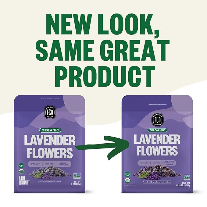 FGO Organic Dried Lavender Flowers Extra Grade Dried Buds Imported From France for Culinary or Sachet Bags 16oz Bulk Packaging May Vary (Pack of 1)