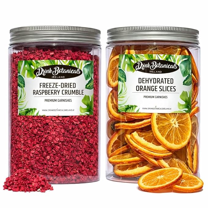 Dried Orange Slices (150G) &amp Freeze Dried Raspberry Crumble Grit Pieces (150G) Combo Pack for Cocktails Drinks Baking Cakes &amp Desserts