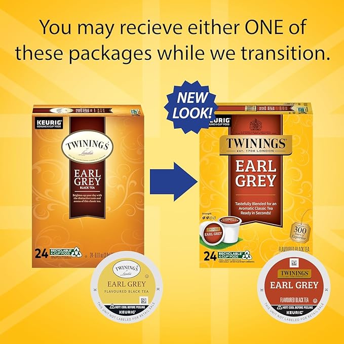 Twinings Earl Grey Black Tea K-Cup Pods for Keurig 24 Count (Pack of 2) 48 Total Flavoured with Citrus and Bergamot Caffeinated Enjoy Hot or Iced