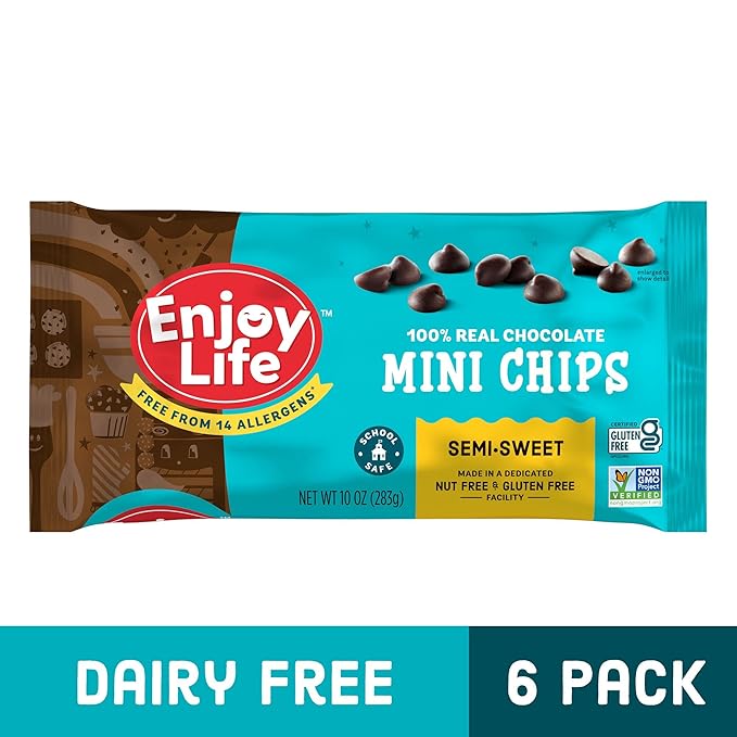 Enjoy Life Semi-Sweet Mini Chocolate Chips Baking Chocolate Chips Bundle Vegan Dairy Free Gluten Free Nut Free Kosher Soy Free Allergy Friendly 6 Bags (10 oz Each)