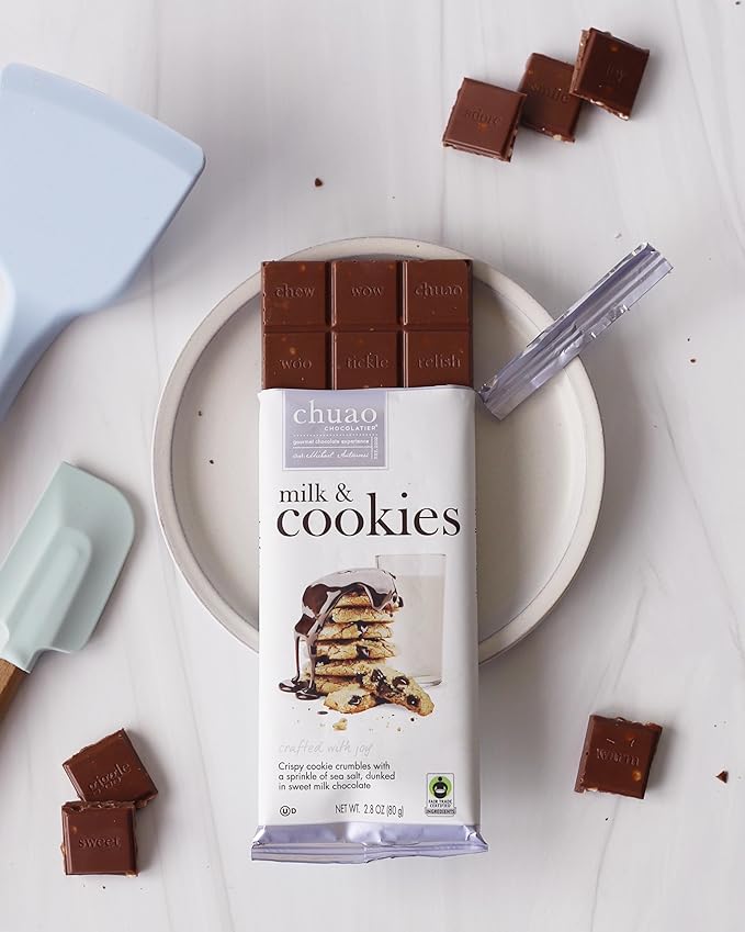 Chuao Chocolatier Milk &amp Cookies Chocolate Bars | Gourmet No Preservatives | For Gift Baskets Gifts for Women Men Thank You Care Package Birthday | 3 Pack (2.8 oz each)