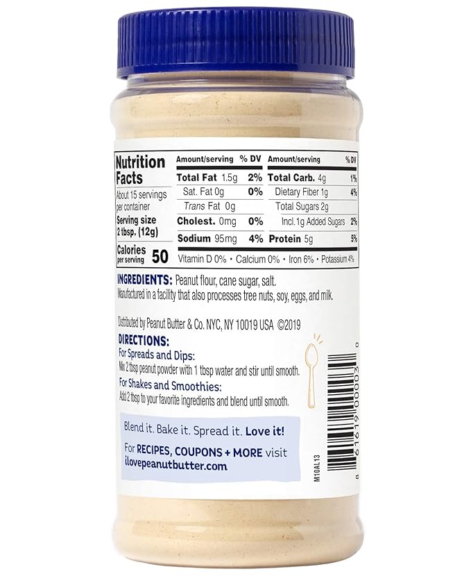 Peanut Butter &amp Co. Original Peanut Powder 5g Protein 0g Sugar Added 50 Calories per Serving 90% Less Fat Non-GMO Project Verified Vegan &amp Gluten Free Peanut Butter Powder 6.5 oz Jars (