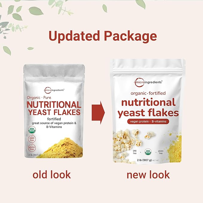 Micro Ingredients Organic Fortified Nutritional Yeast Flakes 2lb (32oz) | Rich in Vegan Protein B Vitamins &amp Beta-Glucans | Keto Friendly Dairy Free Cheese Substitute Non-GMO Gluten Free