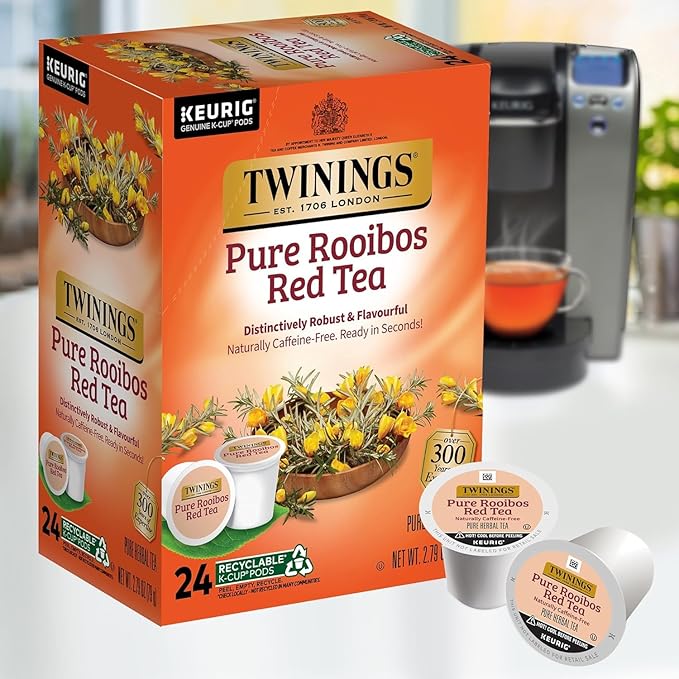 Twinings Pure Rooibos Red Tea K-Cup Pods for Keurig 24 Count (Pack of 2) Natural Slightly Sweet Taste Naturally Caffeine-Free Enjoy Hot or Iced