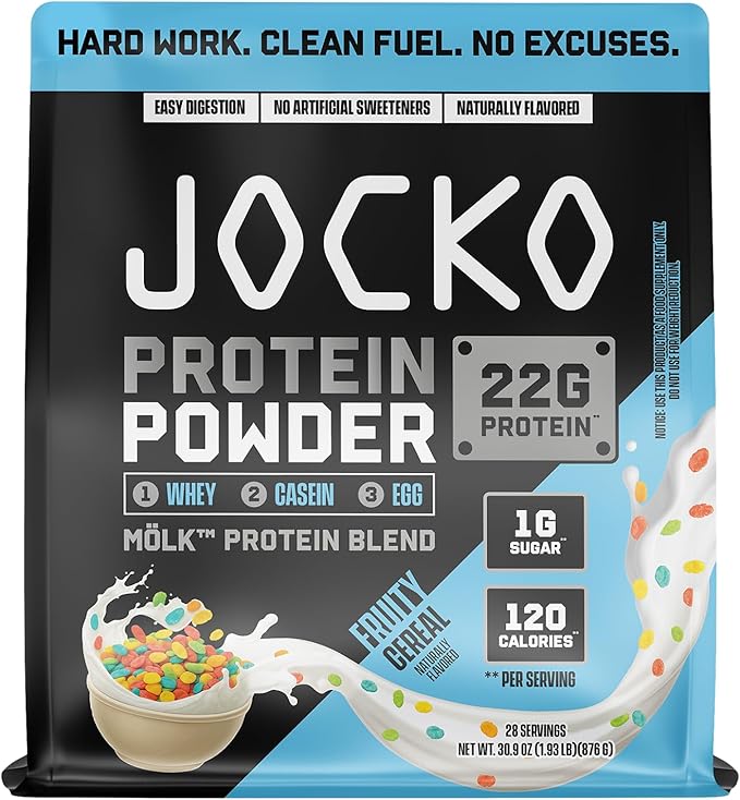Jocko Fuel Whey Protein Powder Fruity Cereal 22g Protein Digestive Enzymes + Probiotic Blend No Sugar Added with Essential Amino Acids + Electrolyte Minerals 26 Servings