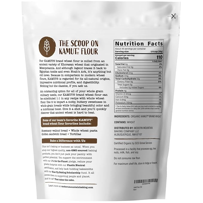 KAMUT Flour (3 lb) Whole Wheat Flour Great for Whole Grain Bread and Baking All-Natural USDA Organic OU Kosher Certified Milled from Ancient Grain Bulk Resealable Pouch