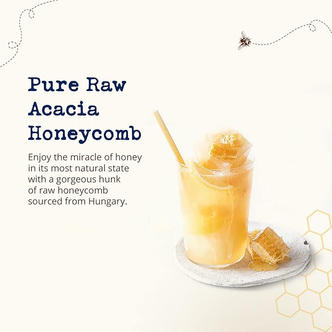 Savannah Bee Company Pure Raw Acacia Honeycomb - All Natural Unfiltered Honeycomb (12 Ounce Hexjar)