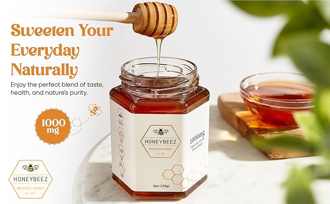 HoneyBeez Premium Raw Honey Infused with Hemp- 32mg per serving (Natural 8oz)