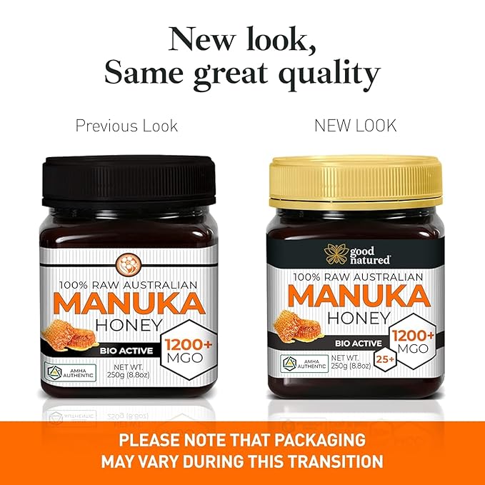Good Natured Manuka Honey (MGO 1200+) - Highest Grade Raw Manuka Honey Medical Grade Non-GMO Lab-Tested &amp AMHA Certified BPA-free 8.8 oz