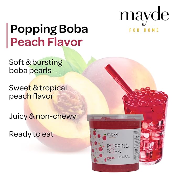 Mayde Popping Boba Pearls for Drinks Desserts &amp Breakfast Bowls (Peach Flavor 7 Pounds)